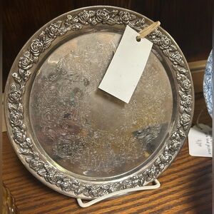 Antique Silver Plate with Floral Border 7.5”
